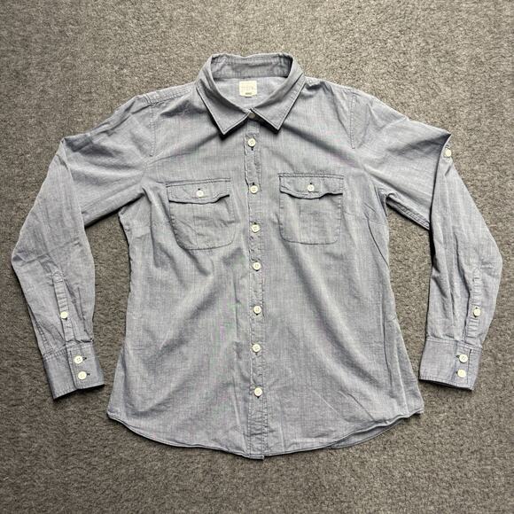 J. Crew Tops - J. Crew The Perfect Shirt Womens Small Blue Chambray Roll Tab 100% Cotton
